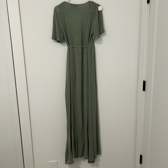 Lulus Dress Womens Large Much Obliged Washed Olive Green Wrap Maxi - Picture 9 of 10
